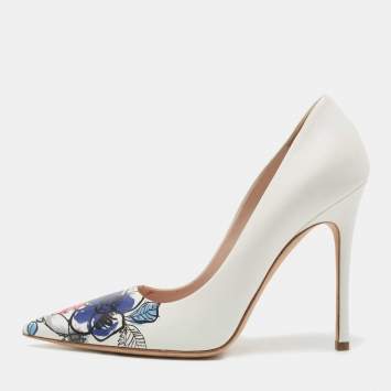 Pre Owned Miu Miu White Leather Floral Print Pumps Size 39