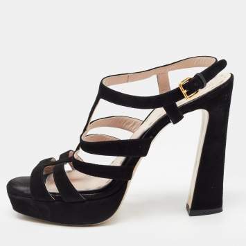 Pre Owned Miu Miu Black Suede Platform Strappy Sandals Size 41