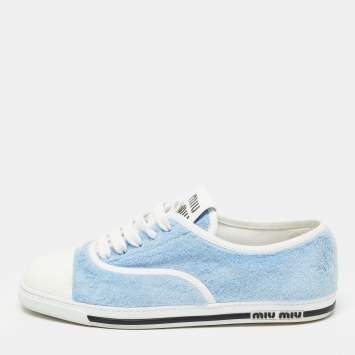Pre Owned Miu Miu Blue/White Terry Fabric and Rubber Low Top Sneakers Size 39.5