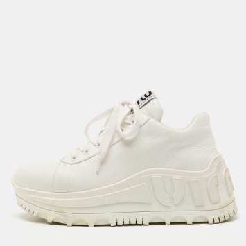 Pre Owned Miu Miu White Leather Platform Sneakers Size 38