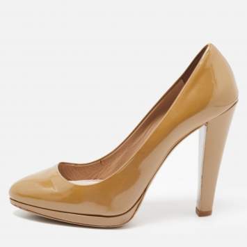 Pre Owned Miu Miu Brown Patent Leather Platform Pumps Size 38.5