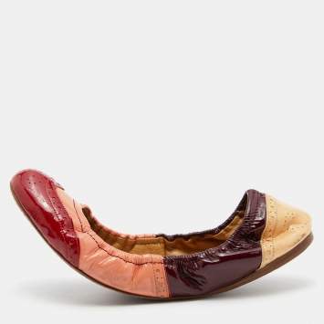 Pre Owned Miu Miu Multicolor Brogue Patent Leather Scrunch Ballet Flats Size 41