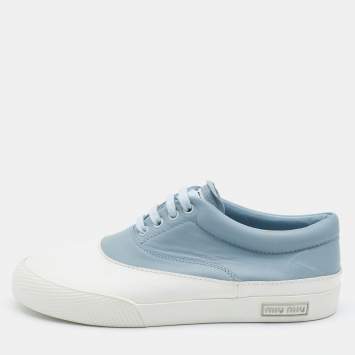 Pre Owned Miu Miu Blue/White Leather Lace Up Sneakers Size 38.5