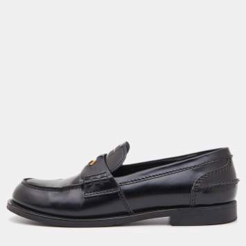 Pre Owned Miu Miu Black Leather Coin Penny Loafers Size 40