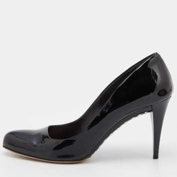 Pre Owned Miu Miu Black Patent Leather Studded Pumps Size 38.5
