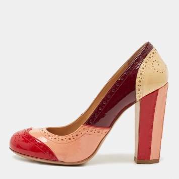 Pre Owned Miu Miu Multicolor Brogue Patent Leather Round Toe Pumps Size 38.5
