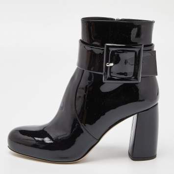 Pre Owned Miu Miu Black Patent Leather Ankle Boots Size 38.5