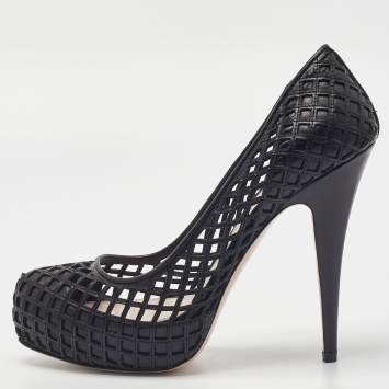 Pre Owned Miu Miu Black Laser Cut Leather Platform Pumps Size 39