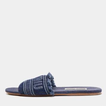 Pre Owned Miu Miu Blue Denim Slide Flats Size 41