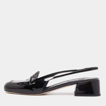 Pre Owned Miu Miu Black Patent Leather Slingback Pumps Size 41