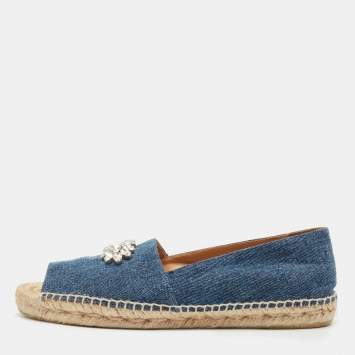 Pre Owned Miu Miu Blue Denim Espadrille Flats Size 40