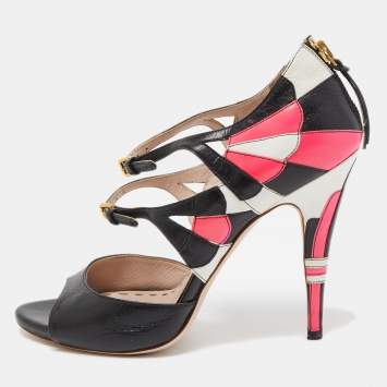 Pre Owned Miu Miu Multicolor Leather Ankle Strap Sandals Size 39