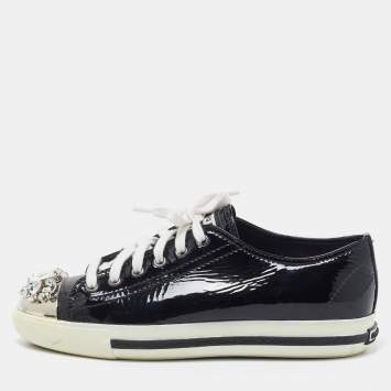 Pre Owned Miu Miu Black Patent Low Top Sneakers Size 38