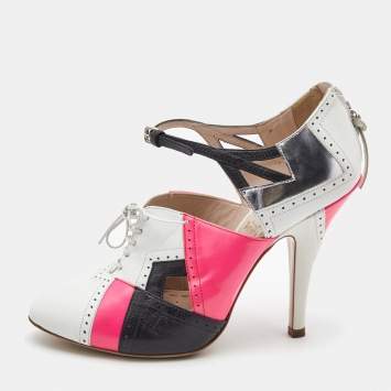 Pre Owned Miu Miu Tricolor Leather Lace Up Pumps Size 38