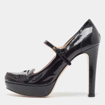 Pre Owned Miu Miu Black Patent Leather Platform Mary Jane Loafer Pumps Size 40