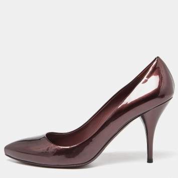 Pre Owned Miu Miu Burgundy Patent Leather Pointed Toe Pumps Size 39