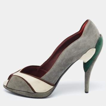 Pre Owned Miu Miu Multicolor  Suede Peep Toe Pumps Size 40.5