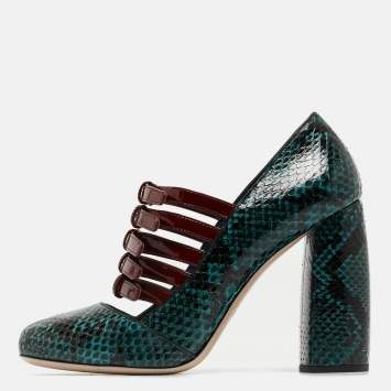 Pre Owned Miu Miu Green Python And Patent Mary Jane Pumps Size 37.5