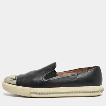 Pre Owned Miu Miu Black Leather Slip On Sneakers Size 41