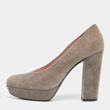 Pre Owned Miu Miu Grey Suede Platform Pumps Size 40