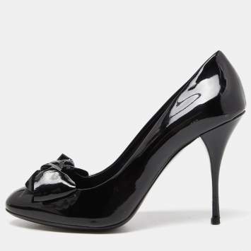 Pre Owned Miu Miu Black Patent Leather Bow Pumps Size 40.5