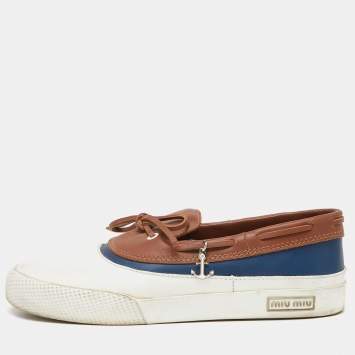 Pre Owned Miu Miu Tri Color Leather Slip On Sneakers Size 39.5