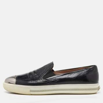 Pre Owned Miu Miu Black Patent Leather Slip On Sneakers Size 41
