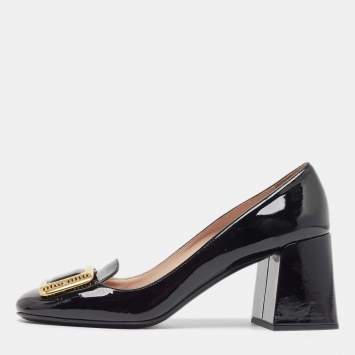 Pre Owned Miu Miu Black Patent Block Heel Pumps Size 40