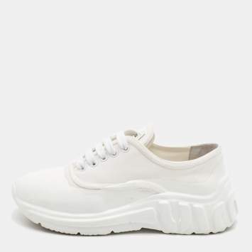 Pre Owned Miu Miu White Canvas and Rubber Low Top Sneakers Size 37