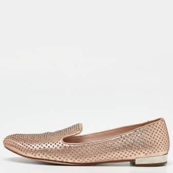 Pre Owned Miu Miu Metallic Studded Leather Smoking Slippers Size 40.5 
