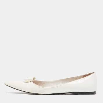 Pre Owned Miu Miu White Patent Leather Ballet Flats Size 38.5
