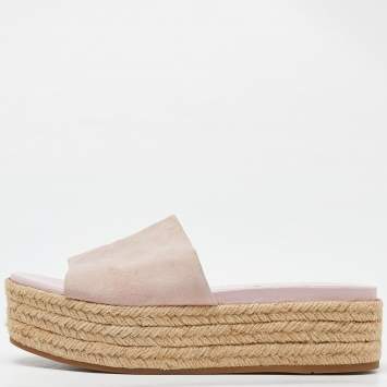Pre Owned Miu Miu Metallic Pink Suede Espadrille Platform Slide Sandals Size 39