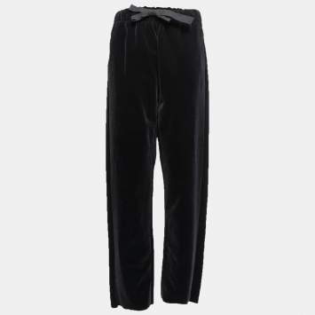 Pre Owned Maison Margiela MM6 Black Velvet Elasticized Waist Trousers M