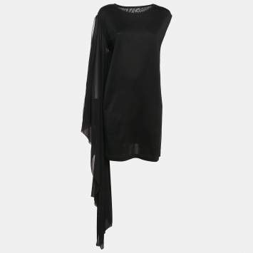 Pre Owned MM6 Maison Margiela Black Cotton Knit Elongated Sleeve Mini Dress M