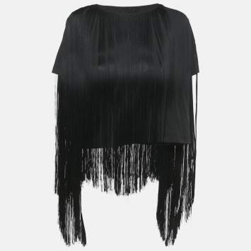 Pre Owned MM6 Maison Margiela Black Jersey Tassel Detail T-Shirt S