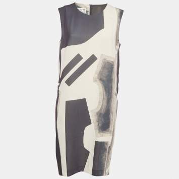 Pre Owned MM6 Maison Margiela Grey Printed Crepe Shift Dress M