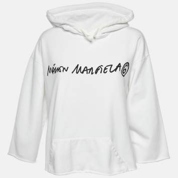 Pre Owned MM6 Maison Margiela White Logo Print Cotton Hoodie S