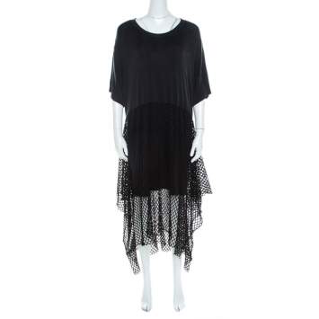 Pre Owned MM6 Maison Margiela Black Mesh Panel Overlay Oversized Midi Dress XS