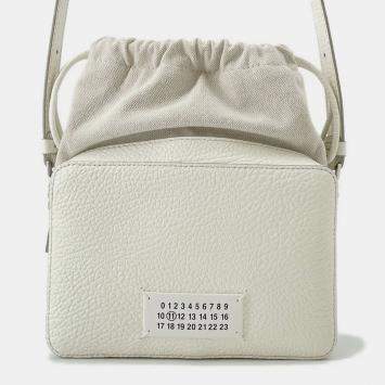 Pre Owned Maison Margiela Maison Margiela 5AC White Leather Canvas Medium Camera Shoulder Bag 