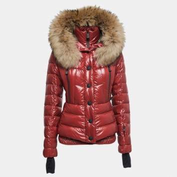 Pre Owned Moncler Grenoble  Burgundy Quilted Fur Detail Hooded Bever Jacket S