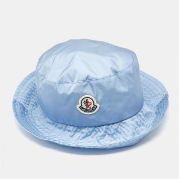 Pre Owned Moncler Blue Logo Applique Nylon Bucket Hat M