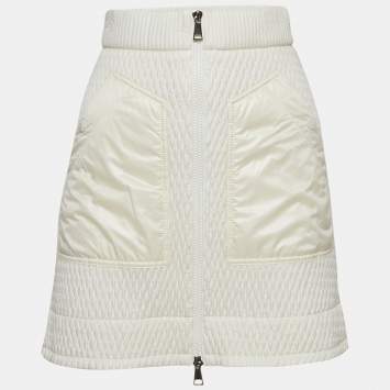 Pre Owned Moncler White Nylon Quilted Mini Skirt S