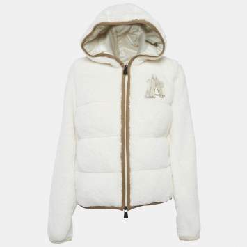 Pre Owned Moncler Grenoble Ivory Faux Shearling Down Maglia Cardigan Jacket L