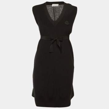 Pre Owned فستان ميني سويتر مزين بشعار العلامة مزيج قطن وكشمير أسود مونكلر مقاس صغير (إكس سمول)