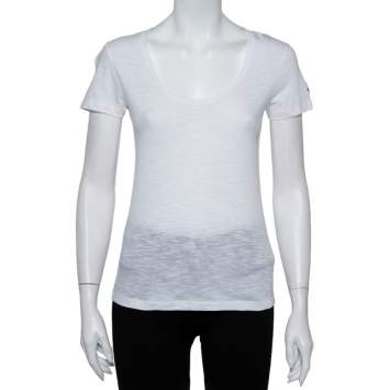 Pre Owned Moncler White Cotton Scoop Neck T-Shirt XS