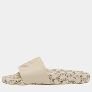 Pre Owned Moncler Beige Rubber Jeanne Flat Slides Size 38