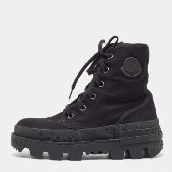 Pre Owned Moncler Black Canvas Pyla Ankle Boots Size 37
