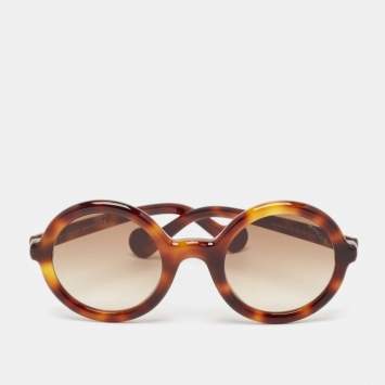 Pre Owned Moncler Tortoise Brown Gradient Mrs Moncler Round Sunglasses