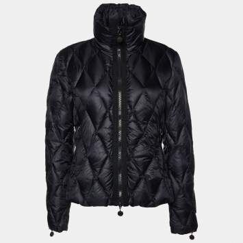 Pre Owned Moncler Black Synthetic Zip-Up Quilted Down Jacket L