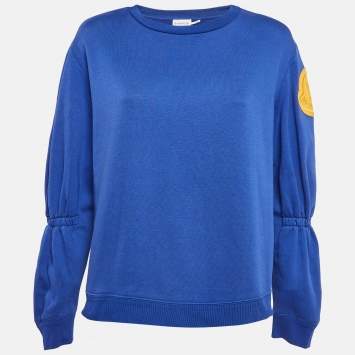 Pre Owned Moncler Blue Logo Applique Cotton Puff Sleeve Sweatshirt M